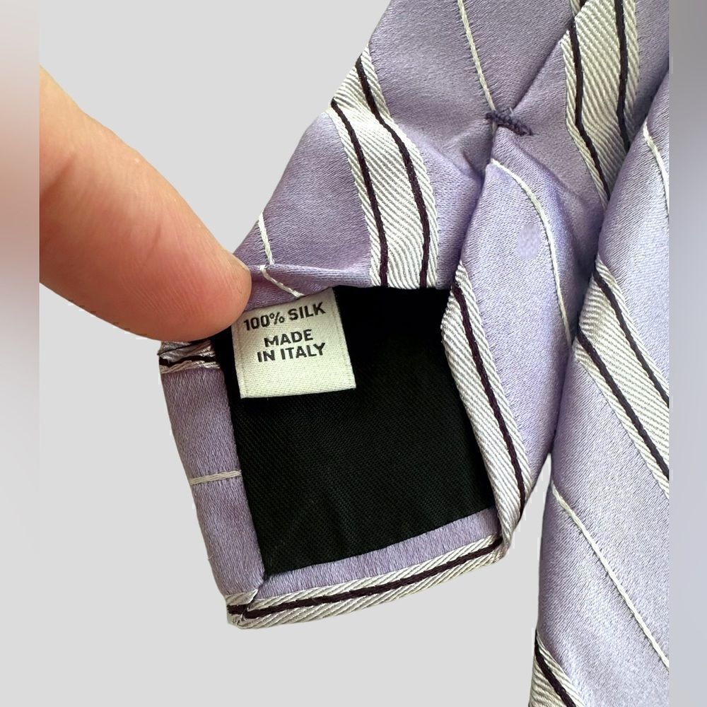 Valentino 100% Silk Purple Lavender & White Tie 3.25” Wide - Picture 11 of 12